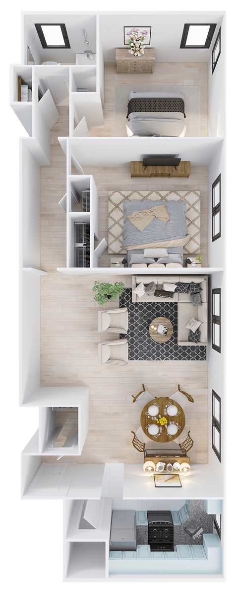 a rendering of our 1 bedroom apartment at princeton court